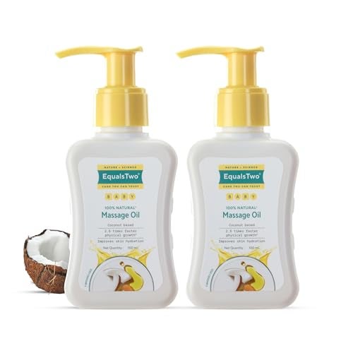 EQUALSTWO by Zydus Nourishing Baby Massage Oil 100ml, 100% Natural Non-Greasy Moisturizing Baby Oil for New Born, Strengthen Muscles & Bones, All Skin Types, Hypoallergenic, Dermatologically Tested, (Pack 2) - Image 1
