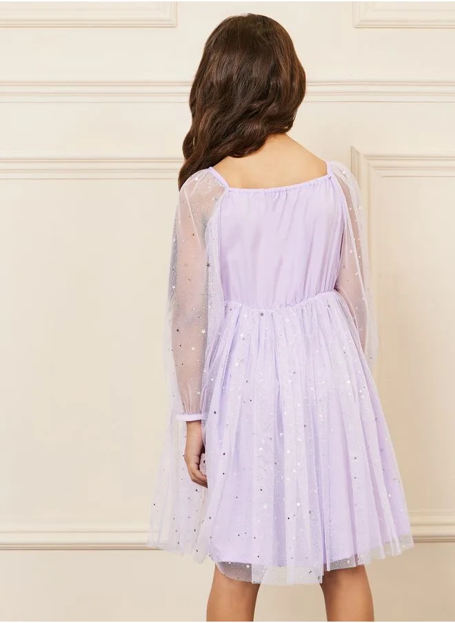 Styli Star Print Mesh Layer A-line Dress