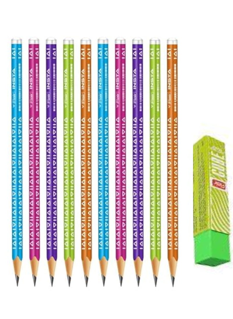Flair - FLAIR Creative Series Aero Pencil Smart Kit | Colourful 2B Lead Pencils | Fun & Functional Box | Stationery Kit Ideal For Gifting | Set Of 10 Wooden Pencils, 1 Eraser & 1 In-Built Sharpener. Green - Image 1