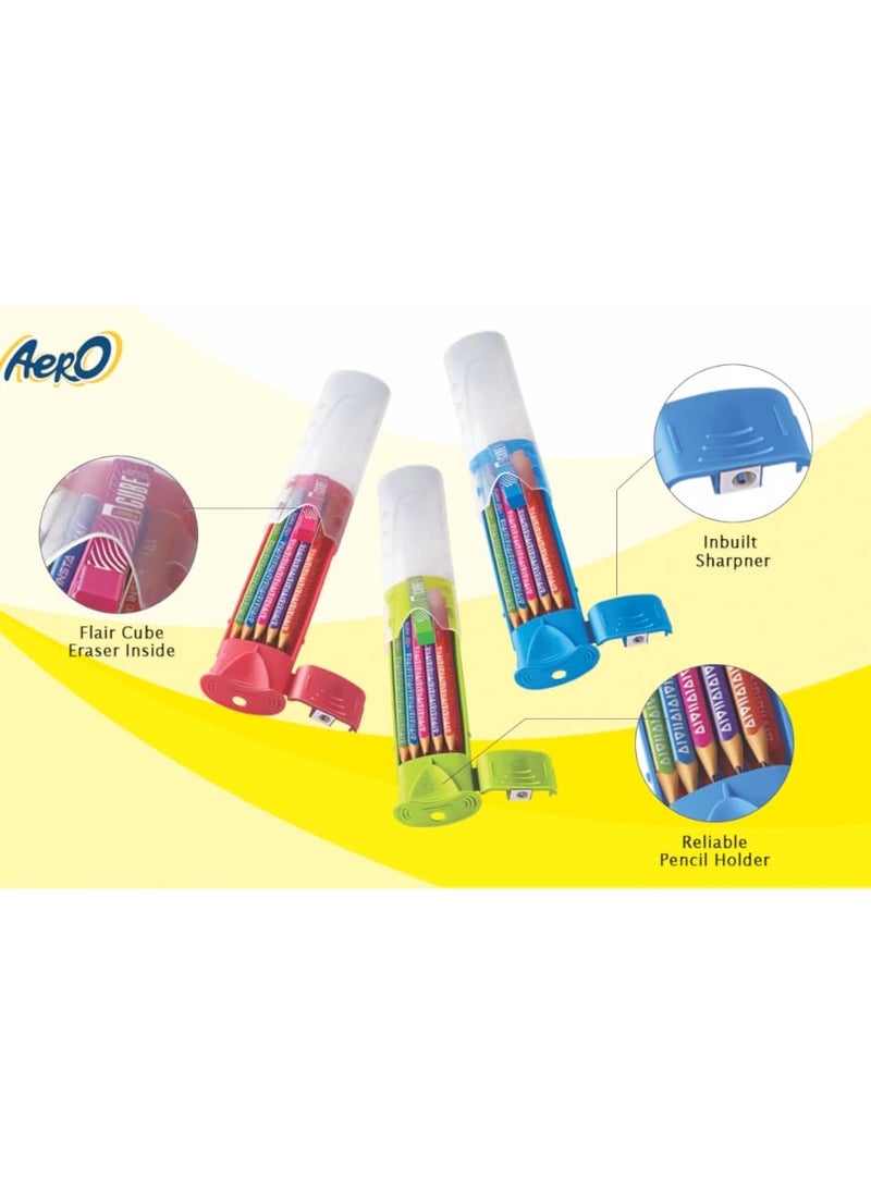 Flair - FLAIR Creative Series Aero Pencil Smart Kit | Colourful 2B Lead Pencils | Fun & Functional Box | Stationery Kit Ideal For Gifting | Set Of 10 Wooden Pencils, 1 Eraser & 1 In-Built Sharpener. Green - Image 1