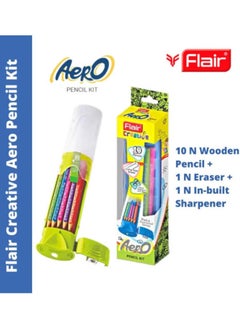 Flair FLAIR Creative Series Aero Pencil Smart Kit | Colourful 2B Lead Pencils | Fun & Functional Box | Stationery Kit Ideal For Gifting | Set Of 10 Wooden Pencils, 1 Eraser & 1 In-Built Sharpener. Green  - Image 5