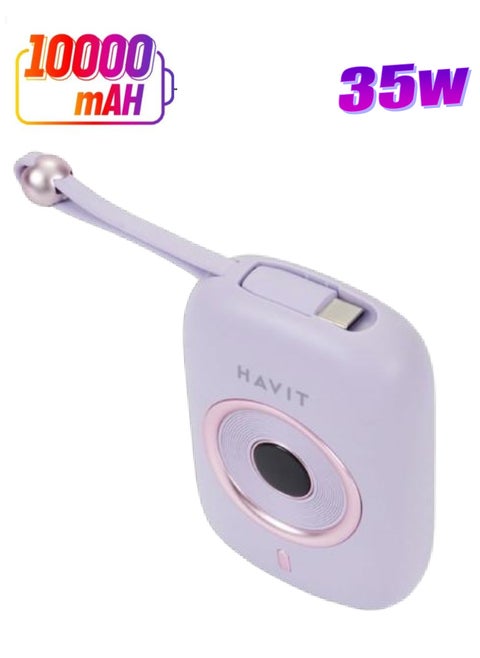 Havit Fast Power Bank PB5214 10000mAh 35W built-in USB-C cable with smart digital display - purple