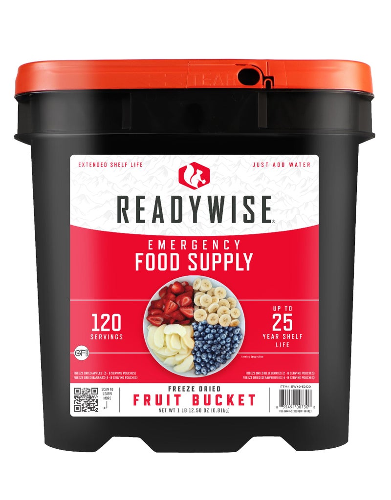 ReadyWise Emergency Food Supply - 120 Servings Fruit Bucket, Nutritious Meals, Dehydrated & Freeze Dried Food for Backpacking, Camping Essentials & Disaster Prepping Supplies, up to 25 Year Shelf Life - Image 1