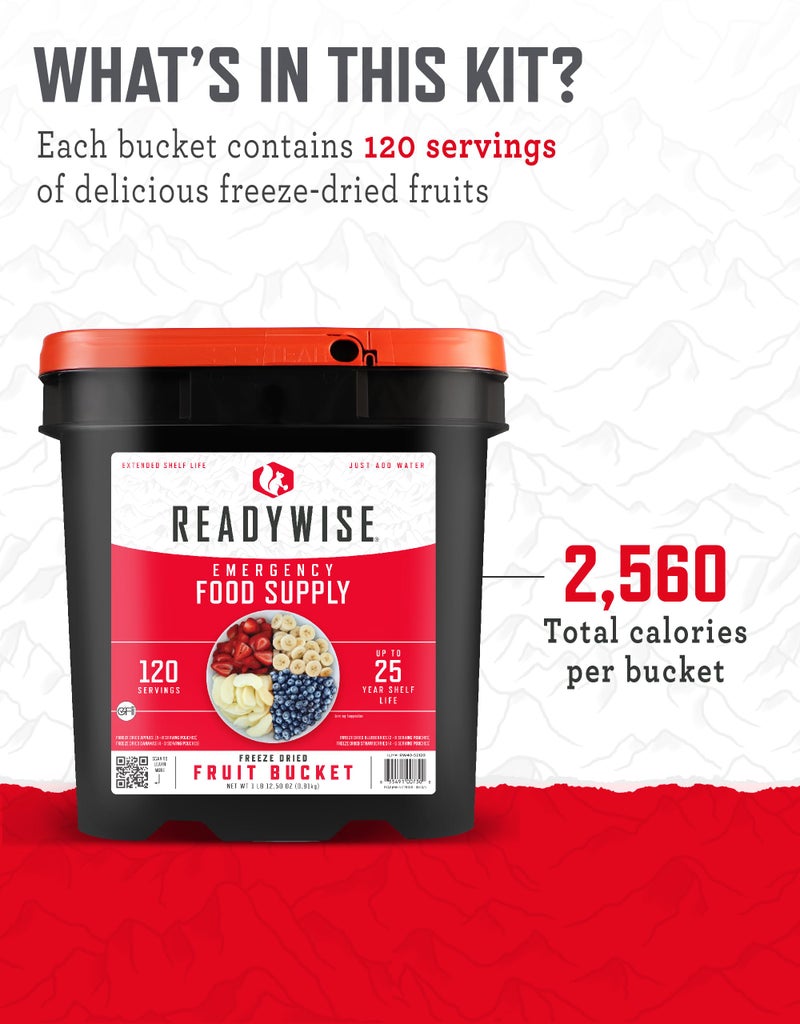 ReadyWise Emergency Food Supply - 120 Servings Fruit Bucket, Nutritious Meals, Dehydrated & Freeze Dried Food for Backpacking, Camping Essentials & Disaster Prepping Supplies, up to 25 Year Shelf Life - Image 4