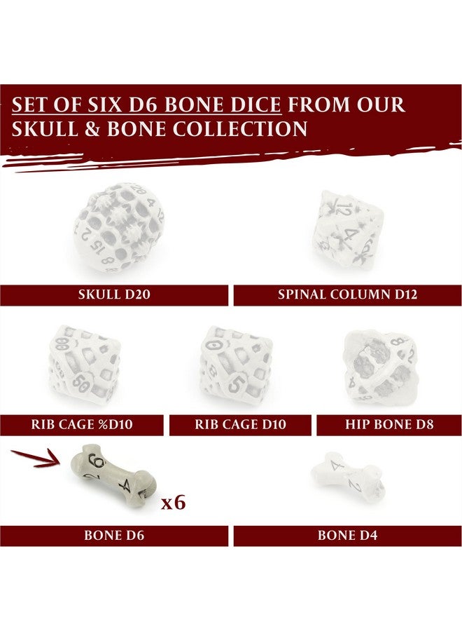 lynx D6 Dice Set - Set Of Six 6 Sided Dice - Skull & Bone Themed Rpg Dice. Cool & Unique Gift For Dungeons & Dragons (Dnd), Warhammer, D&D, Pathfinder, D And D. (Cleaned Bone White) - Image 4