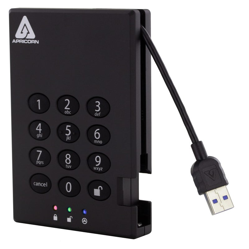 Apricorn أبريكورن 500 جيجابايت إيجيس بادلوك USB 3.0 256-بت AES XTS مشفر بالأجهزة محرك أقراص خارجي محمول (A25-3PL256-500) - Image 1