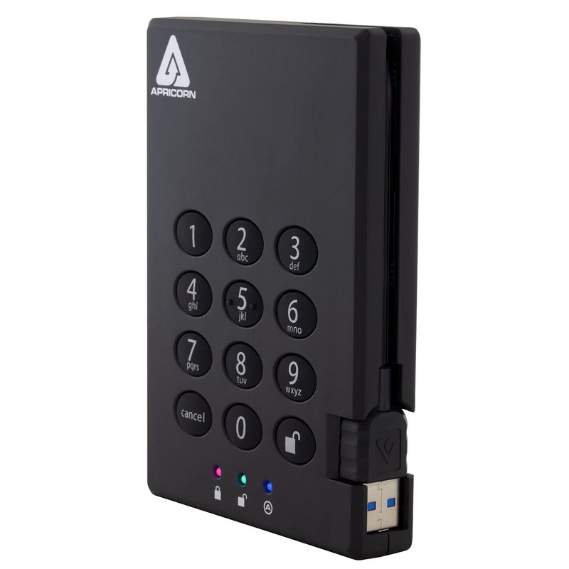 Apricorn أبريكورن 500 جيجابايت إيجيس بادلوك USB 3.0 256-بت AES XTS مشفر بالأجهزة محرك أقراص خارجي محمول (A25-3PL256-500) - Image 2
