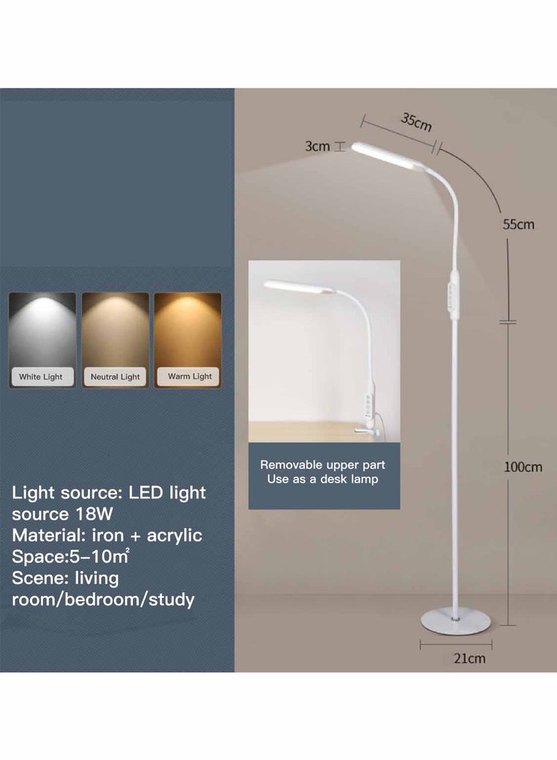 Tricolor Stepless Dimming LED Floor Lamp Nordic Dual Use Eye Protection Touch Standing Lamp Table Lamp 2-in-1 For Living Room Bedroom Study Room