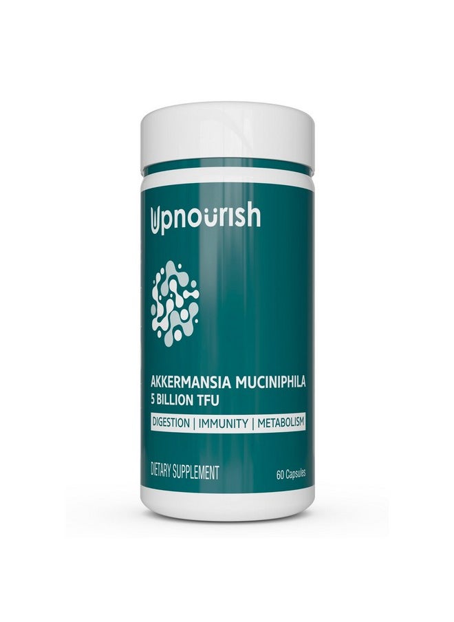 UpNourish Akkermansia Muciniphila Probiotics for Digestive Health - 5 Billion TFU Akkermansia Probiotic for Leaky Gut Repair and Immunity, Prebiotics and Probiotics for Women and Men, 60 Vegan Capsules 