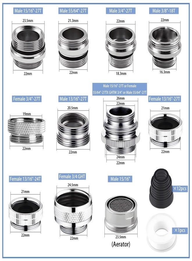 CNYMANY 12 pcs Faucet Adapter Kit, CNYMANY Kitchen Aerator Adapter Set Male Female Sink Faucet Adapter Connecting Garden Hose Water Filter Standard Hose via Diverter - Image 2