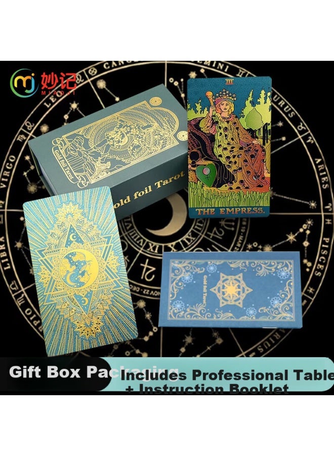 Wonderful Notes Miaoji Pvc Tarot Cards, Beginner's Weitatao Tarot Cards, Gold Foil Complete Set, Waterproof, Green Moon Mj8535 - Image 1