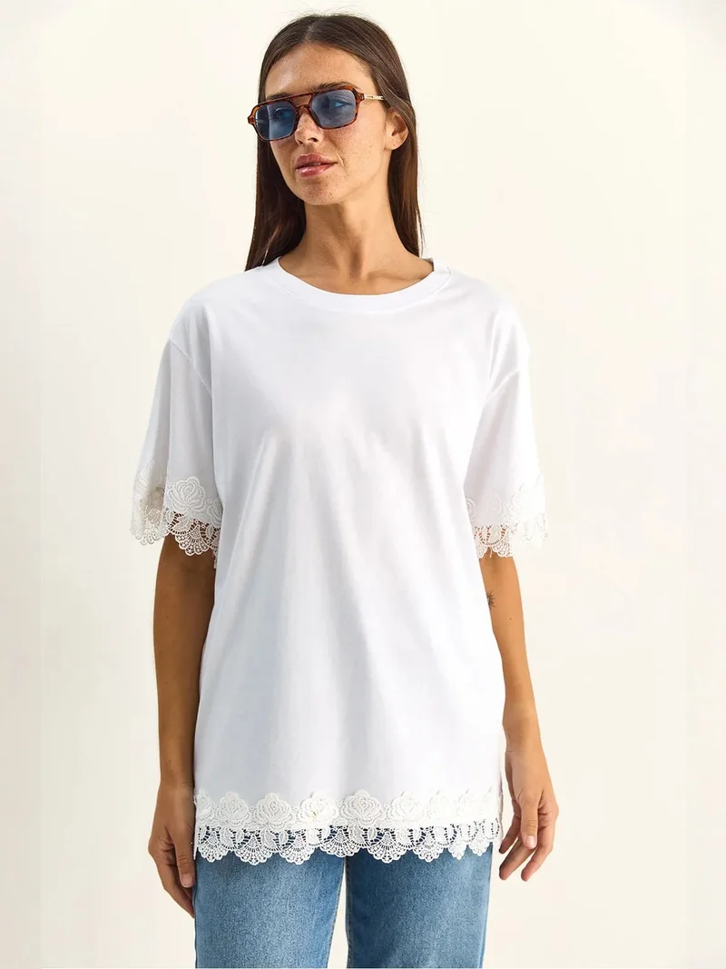 بيانكو لوتشي LUCCI Oversized Crew Neck Cotton T-Shirt