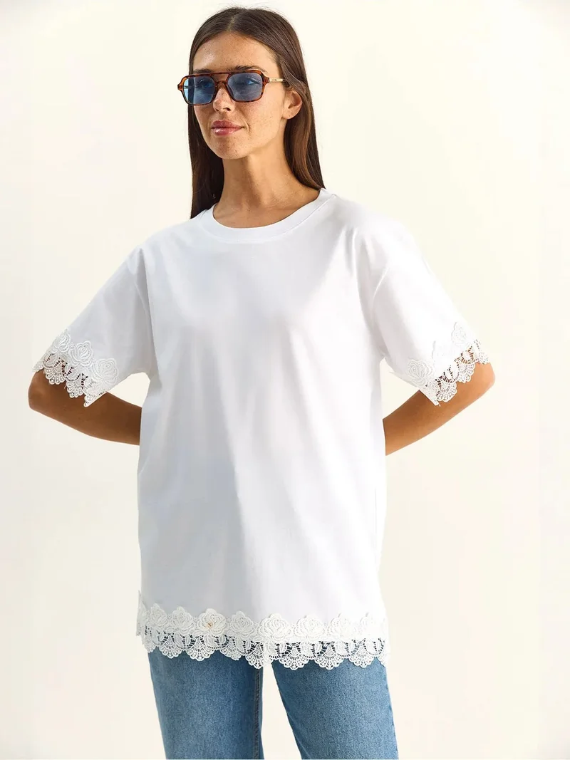 بيانكو لوتشي LUCCI Oversized Crew Neck Cotton T-Shirt