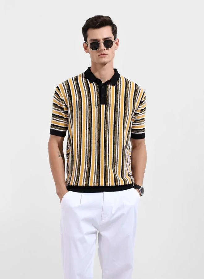 شركة المرآب الهندية Men Oversized Fit Textured Polo Neck Half Sleeves T-Shirt