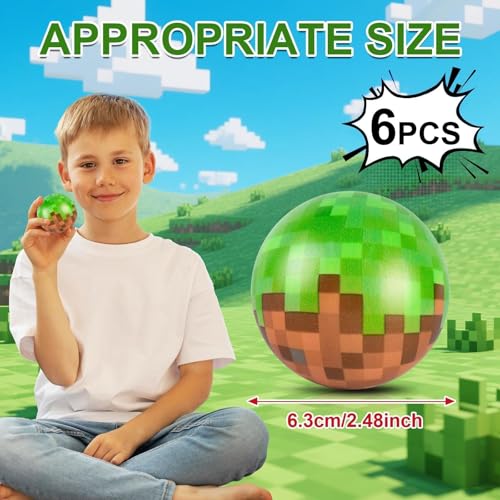 AXBMM 6 PCS Pixel Stress Balls for Kids Party Favors 248 Inch Anxiety Relief Fidget Sensory Toys Pixel Theme Squeeze Toys Bulk for Birthday Goodie Bags Carnival Gifts Classroom Prizes - Image 5