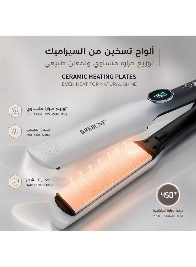 REBUNE Professional Ceramic Hair Straightener 65W, Digital Temperature Display, 14 Heat Settings, Up to 450°F, RE-2219