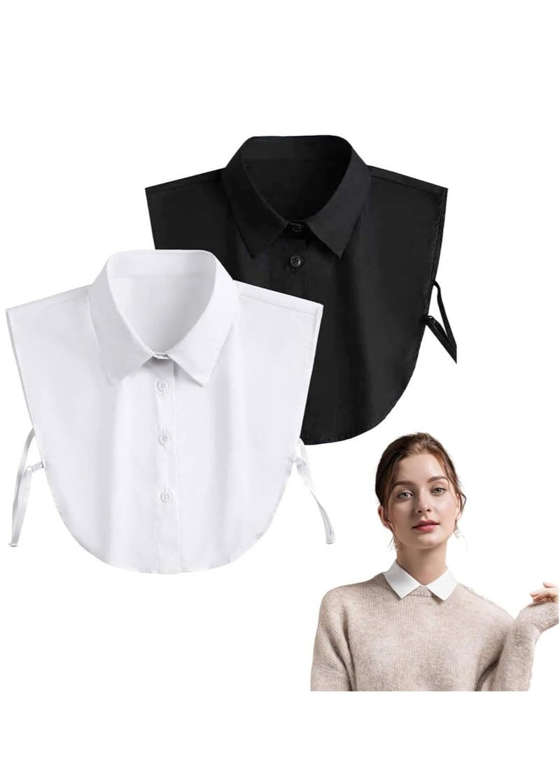رات سو 2 قطعة: ياقة رقبة مزيفة قابلة للفصل للسيدات، قميص نصفي أزياء مع ياقة كاذبة خفيفة، ياقة زائفة للقمصان قابلة للتعديل للجنسين باللونين الأسود والأبيض. - Image 1