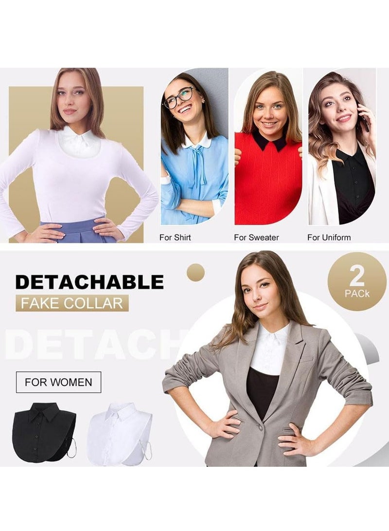 رات سو 2 قطعة: ياقة رقبة مزيفة قابلة للفصل للسيدات، قميص نصفي أزياء مع ياقة كاذبة خفيفة، ياقة زائفة للقمصان قابلة للتعديل للجنسين باللونين الأسود والأبيض. - Image 4