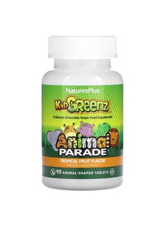 Natures Plus NaturesPlus, Animal Parade, Kid Greenz, Children's Chewable Green Food Supplement, Tropical Fruit, 90 Animal-Shaped Tablets  - Image 1