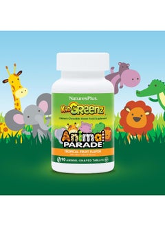 Natures Plus NaturesPlus, Animal Parade, Kid Greenz, Children's Chewable Green Food Supplement, Tropical Fruit, 90 Animal-Shaped Tablets  - Image 3