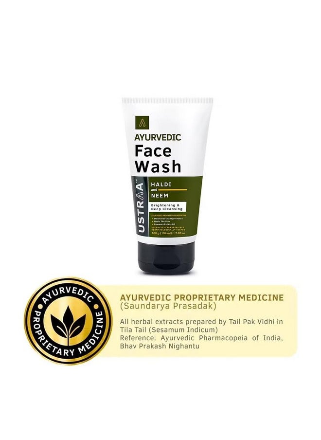 Ustraa - Ayurvedic Face Wash - Neem & Haldi - 100G | Helps Heal Skin | Skin Brightening & Deep Cleansing Powers | Removes Excess Oil | No Sls, No Paraben - Image 1