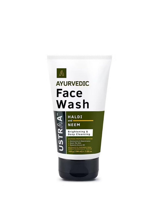 Ustraa - Ayurvedic Face Wash - Neem & Haldi - 100G | Helps Heal Skin | Skin Brightening & Deep Cleansing Powers | Removes Excess Oil | No Sls, No Paraben - Image 1