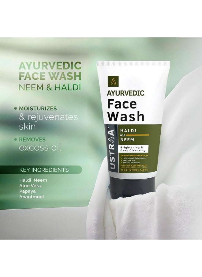 Ustraa - Ayurvedic Face Wash - Neem & Haldi - 100G | Helps Heal Skin | Skin Brightening & Deep Cleansing Powers | Removes Excess Oil | No Sls, No Paraben - Image 1