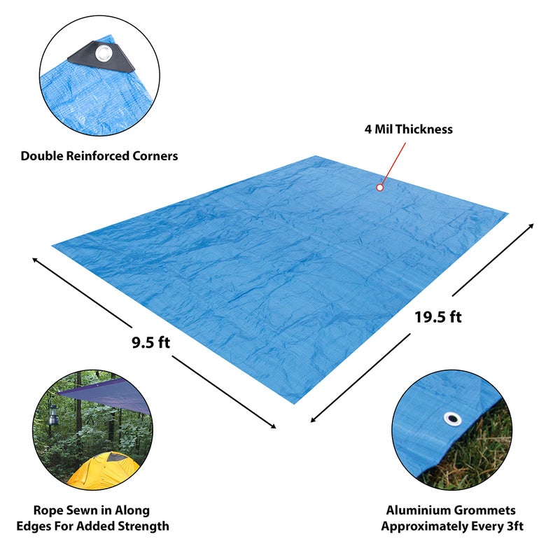 Performance Tool W6009 (10 x 20 ft) Tarp Cover Blue Waterproof Great for Tarpaulin Canopy Tent, Boat, RV Or Pool Cover Performance Tool (Standard Poly Tarp) - Image 5