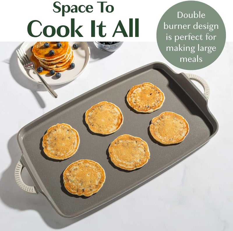 Goodful AllinOne Double Burner Griddle Ceramic Nonstick Durable Cast Aluminum Oven Safe and Dishwasher Safe Made without PFAS PFOA PFOS  PTFE 18Inch x 11Inch Linen - Image 3