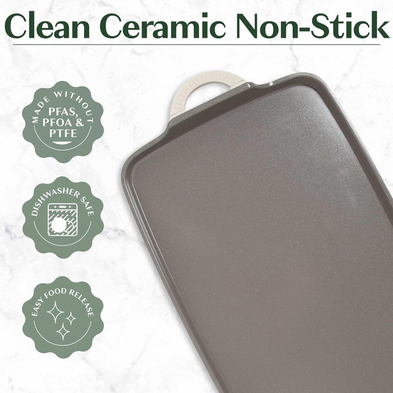 Goodful AllinOne Double Burner Griddle Ceramic Nonstick Durable Cast Aluminum Oven Safe and Dishwasher Safe Made without PFAS PFOA PFOS  PTFE 18Inch x 11Inch Linen - Image 4