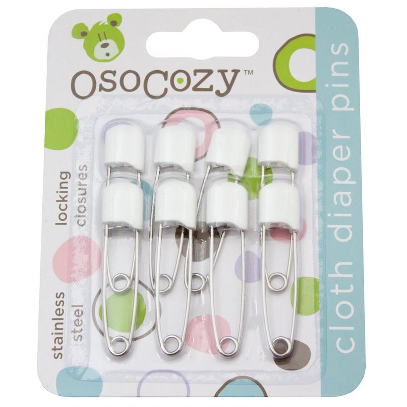 OsoCozy Diaper Pins - {White} - Sturdy, Stainless Steel Diaper Pins with Safe Locking Closures - Use for Special Events, Crafts or Colorful Laundry Pins , 8 Count (Pack of 1) - Image 1