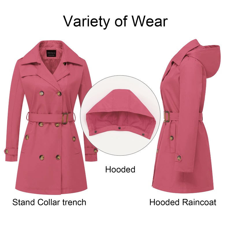 CREATMO US Trench Coat With Hood Women Spring Coats For Women Light Pink L - Image 3