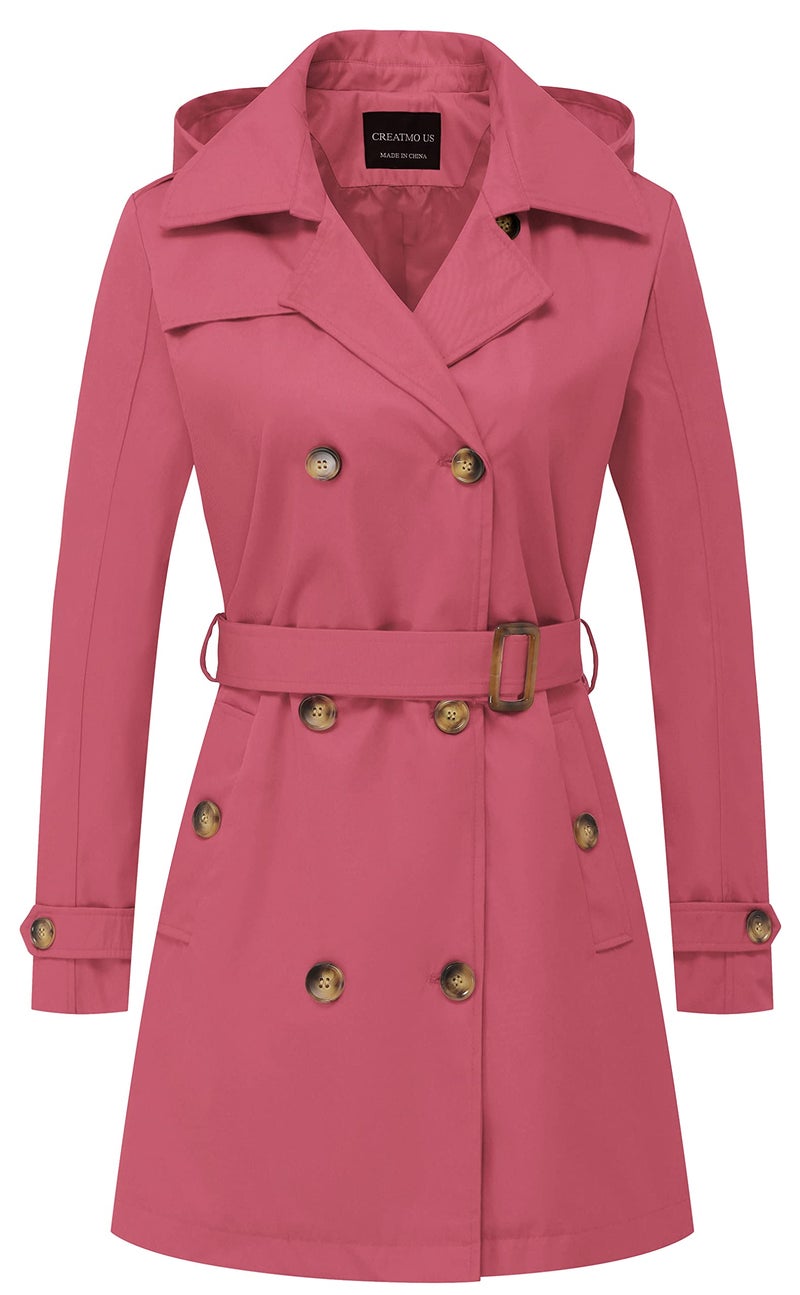 CREATMO US Trench Coat With Hood Women Spring Coats For Women Light Pink L - Image 1