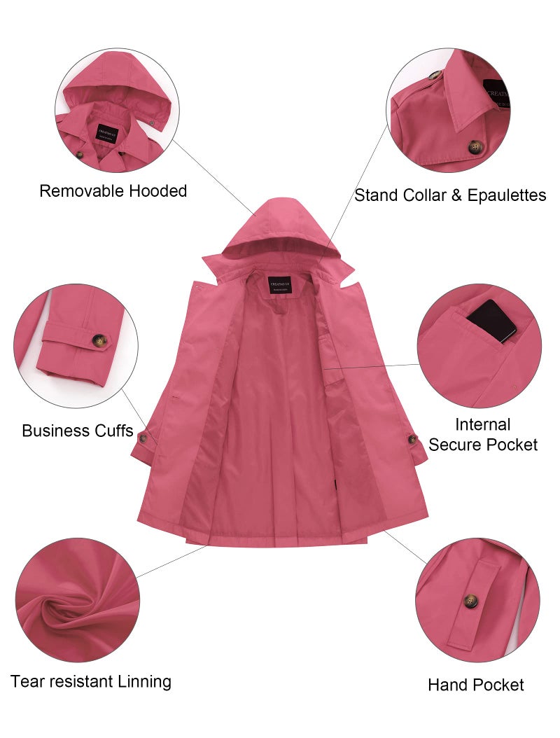CREATMO US Trench Coat With Hood Women Spring Coats For Women Light Pink L - Image 5