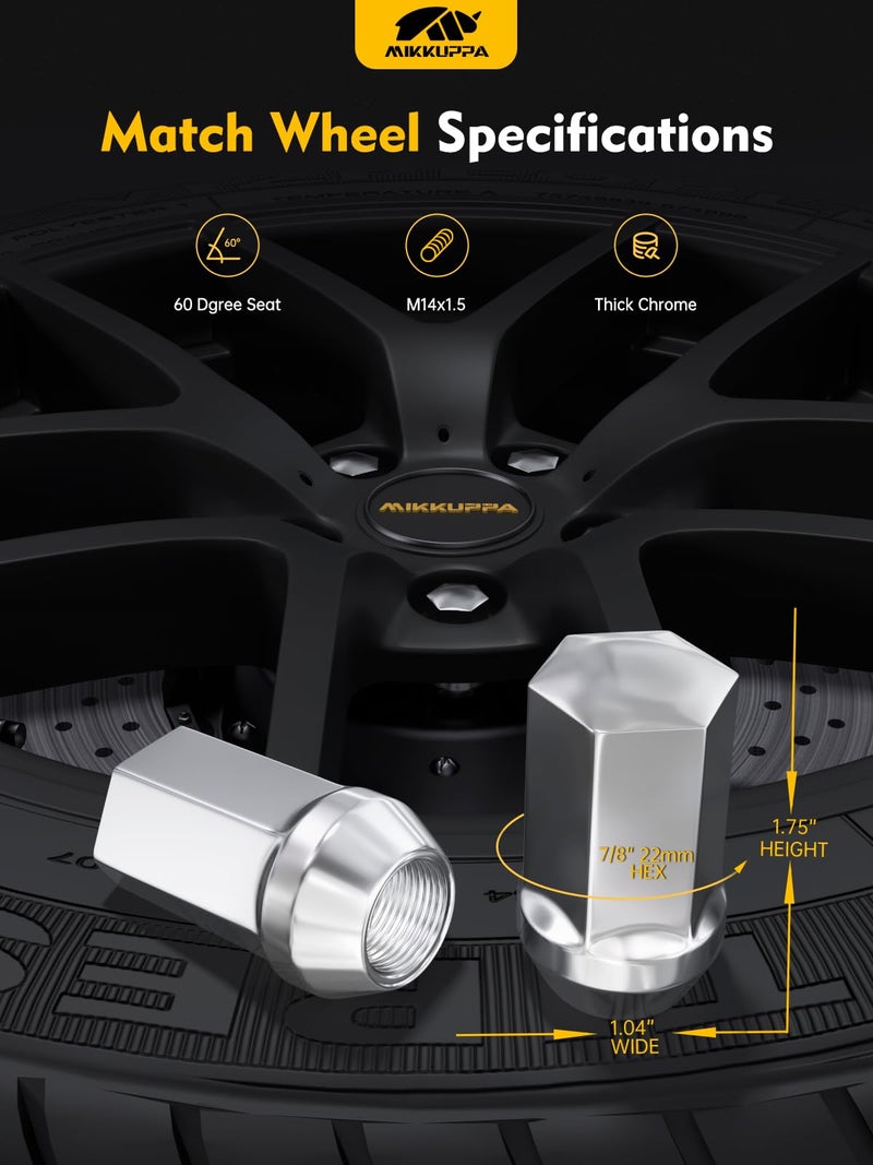 MIKKUPPA 24pcs M14x1.5 Lug Nuts - Replacement for Chevy Silverado Suburban Tahoe, GMC Sierra 1500 Yukon, Buick Cadillac Dodge Chrysler, OEM Factory Wheel, Chrome Closed End One-Piece Tire Nut - Image 2