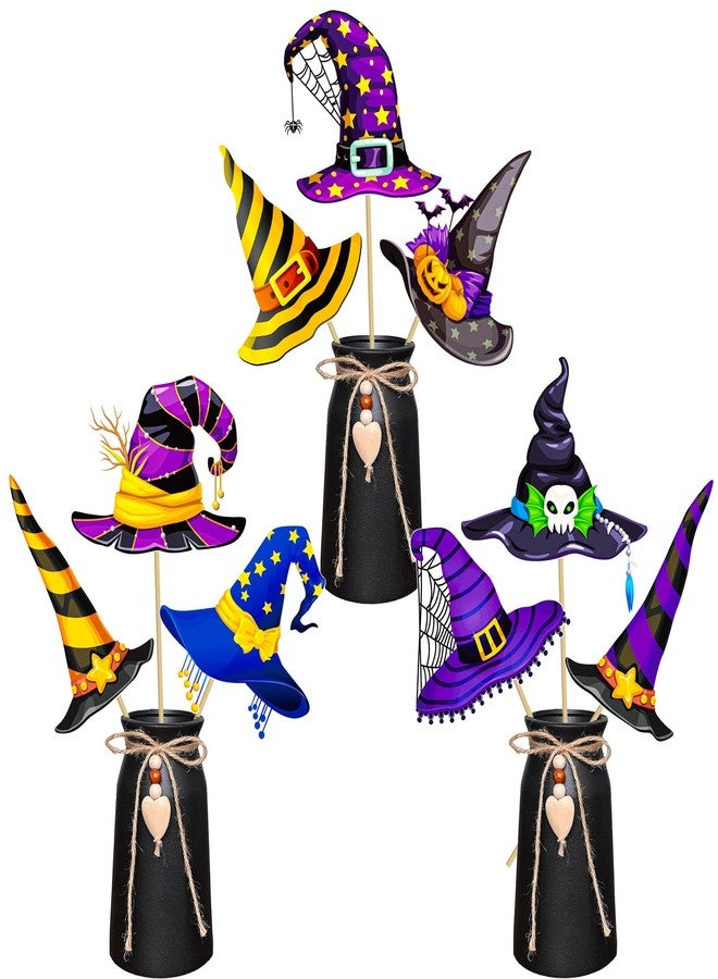 umoni Witch Hat Centerpiece Sticks Halloween Theme Decorations 24PCS Halloween Witch Hat Table Toppers Decor for Boys Girls Wizard Birthday Baby Shower Party Supplies - Image 2