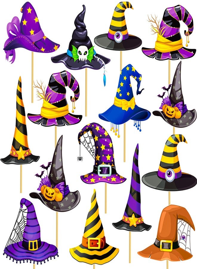 umoni Witch Hat Centerpiece Sticks Halloween Theme Decorations 24PCS Halloween Witch Hat Table Toppers Decor for Boys Girls Wizard Birthday Baby Shower Party Supplies - Image 1