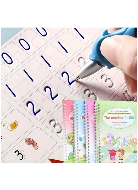 4-Books Handwriting Practice for Learning to Copy English Letters and Numbers, Addition and Subtraction, Fun Drawing for Toddlers, Reusable for Preschoolers to Practice Pen Control and Handwriting.