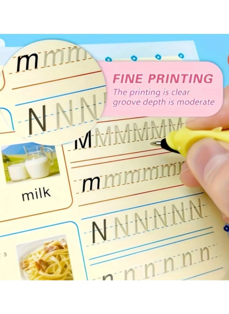 4-Books Handwriting Practice for Learning to Copy English Letters and Numbers, Addition and Subtraction, Fun Drawing for Toddlers, Reusable for Preschoolers to Practice Pen Control and Handwriting.