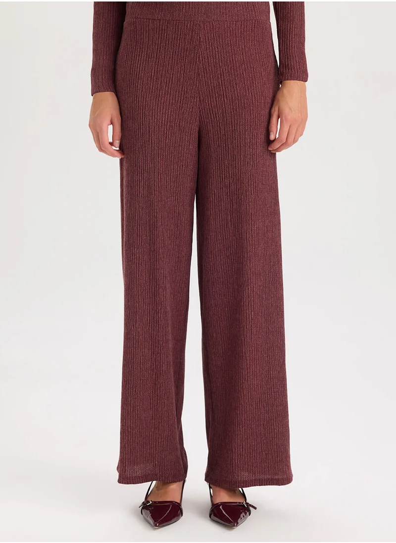 ديفاكتو Wide Leg Loose Fit High Waist Basic Plain Crinkle Pants