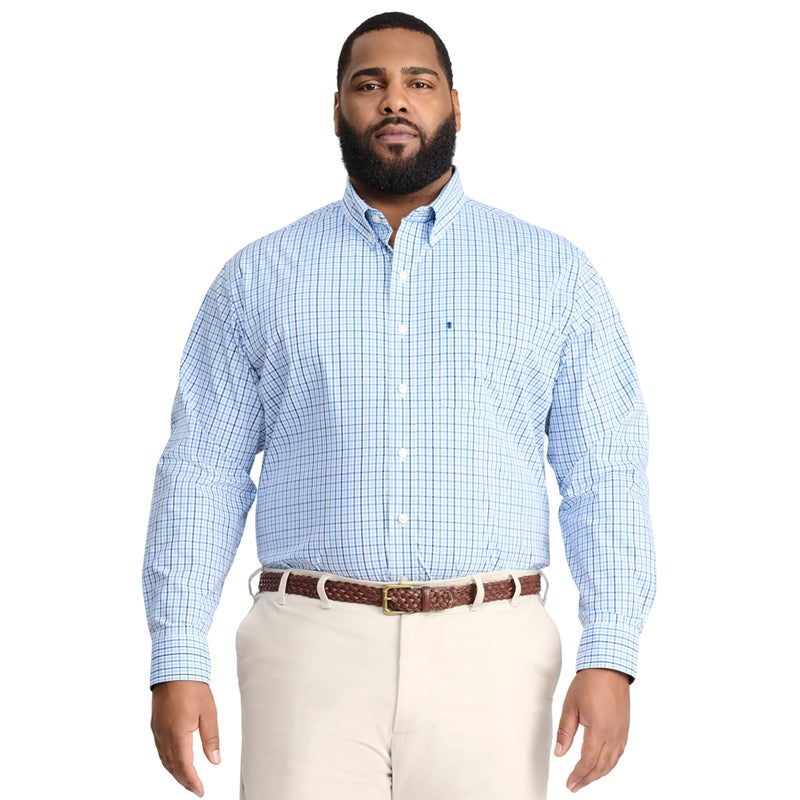 IZOD Men's Big and Tall Performance Comfort Long Sleeve Plaid Button Down, Turkish Sea, 3X-Large Tall - Image 1