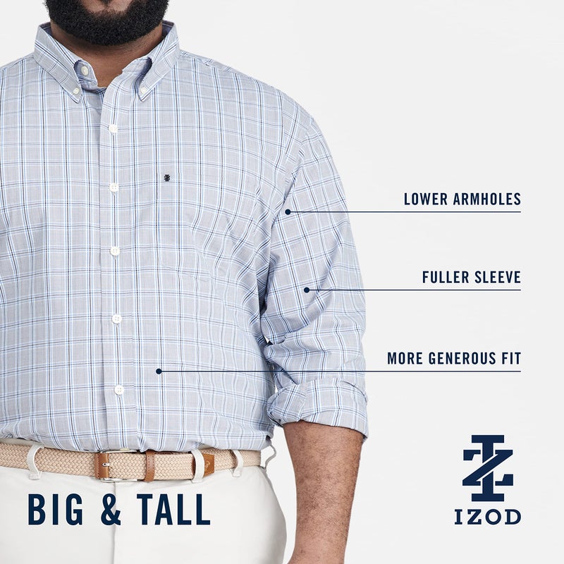 IZOD Men's Big and Tall Performance Comfort Long Sleeve Plaid Button Down, Turkish Sea, 3X-Large Tall - Image 4