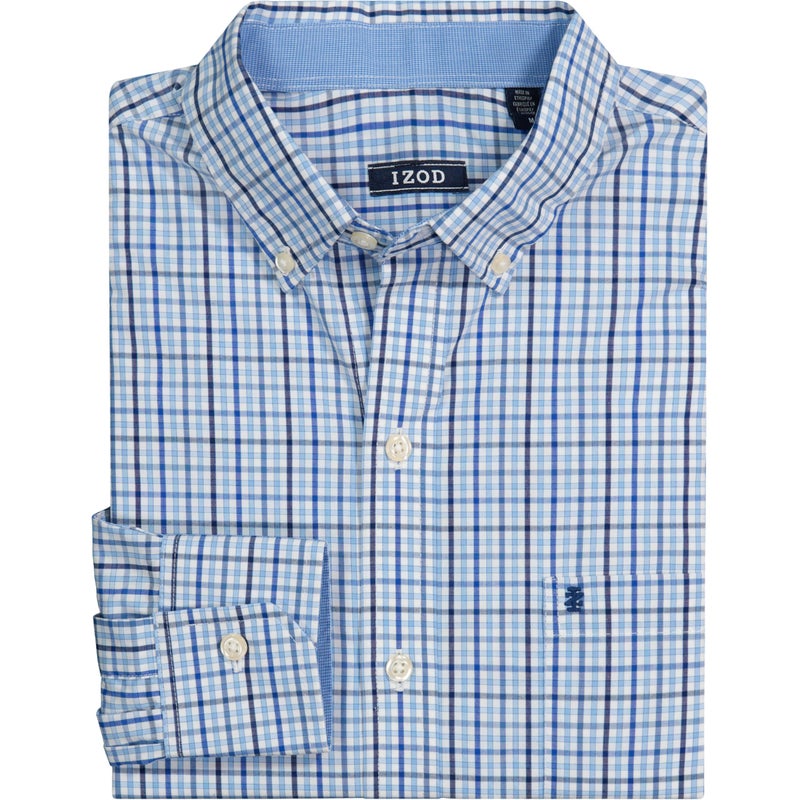 IZOD Men's Big and Tall Performance Comfort Long Sleeve Plaid Button Down, Turkish Sea, 3X-Large Tall - Image 3