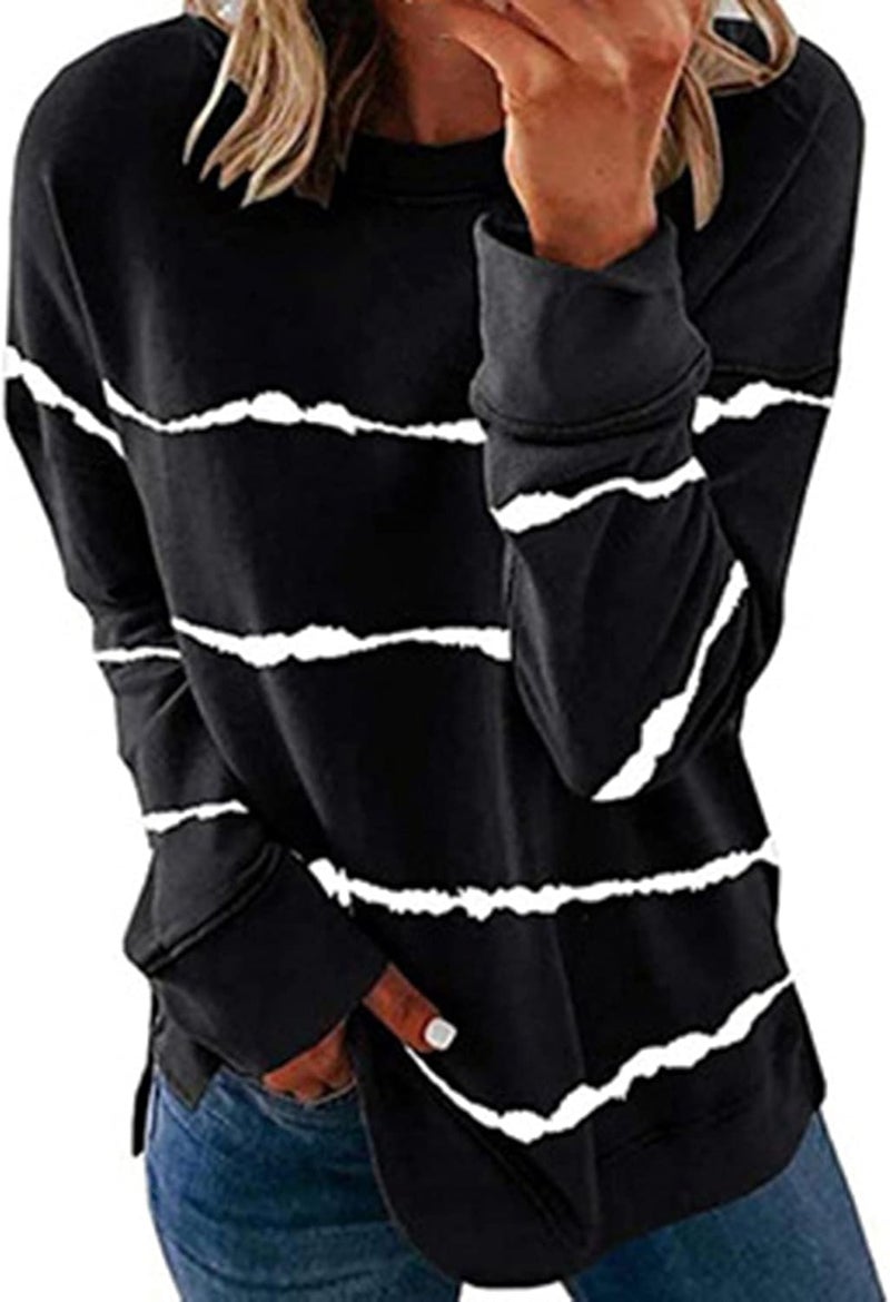 cheekyglo Womens 2022 Fall Winter Fashion Tops Casual Long Sleeve Crewneck Sweatshirt Blouse Striped Loose Soft Pullover Shirts - Image 1