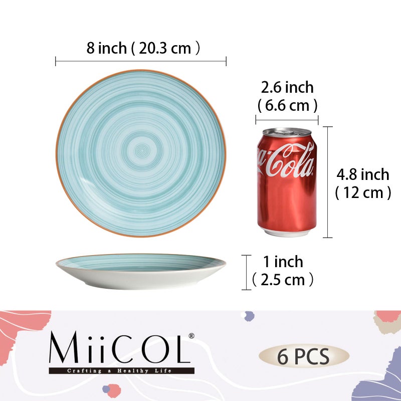 Miicol Ceramic Dessert Plates Set of 6, Colorful Appetizer Plates 8 Inch, Stackable Salad Dishes, Small Dinner Plates, Durable Dinnerware for Kitchen, Party, Wedding, Microwave and Dishwasher Safe - Image 3
