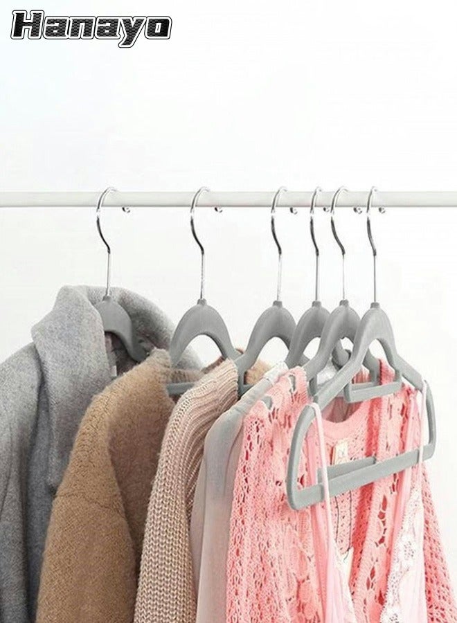 Hanayo 50 Pcs Clothes Hanger Set Non-Slip Velvet Cloth Hanger Space Saving Hangers for Coats Jackets Pants Dresses(Grey)  - Image 1