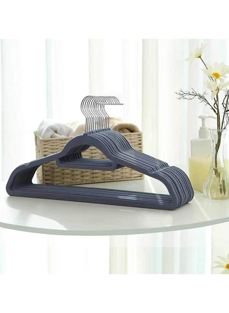 Hanayo 50 Pcs Clothes Hanger Set Non-Slip Velvet Cloth Hanger Space Saving Hangers for Coats Jackets Pants Dresses(Grey)  - Image 2