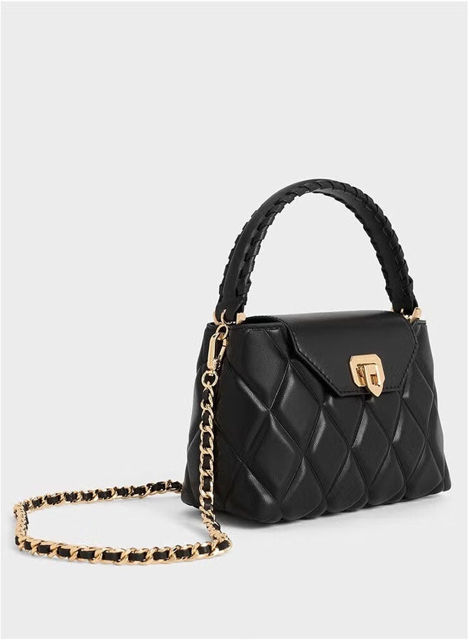 Arwen Quilted Braided-Strap Top Handle Bag