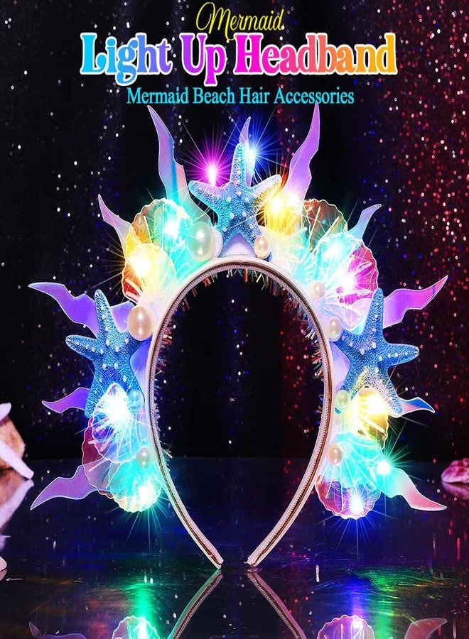 CAKURE Light Up Mermaid Headpiece Led Starfish Headband Mermaid Hair Accessories for Women and Girls - Image 2