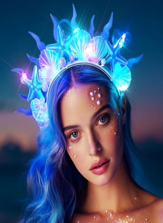 CAKURE Light Up Mermaid Headpiece Led Starfish Headband Mermaid Hair Accessories for Women and Girls - Image 3